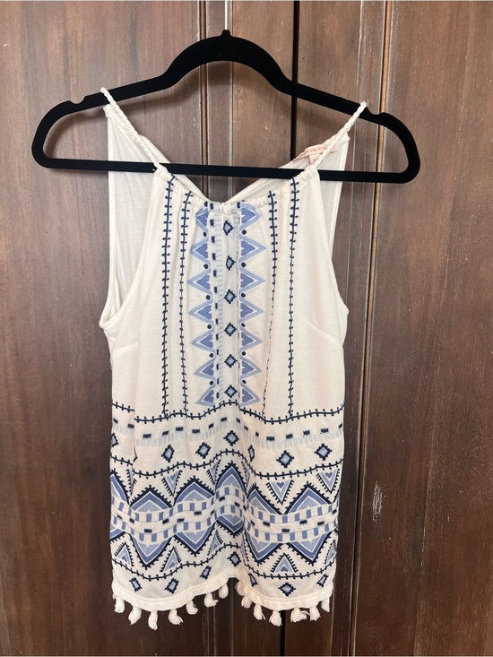 Skies Are Blue Tops - Skies Are Blue White Embroidered Tank with Braided Straps